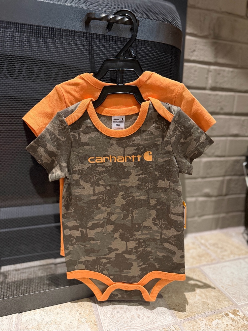 Carhartt Baby Boys Orange Camo Hunt Buck Bodysuit Two Pack NEW